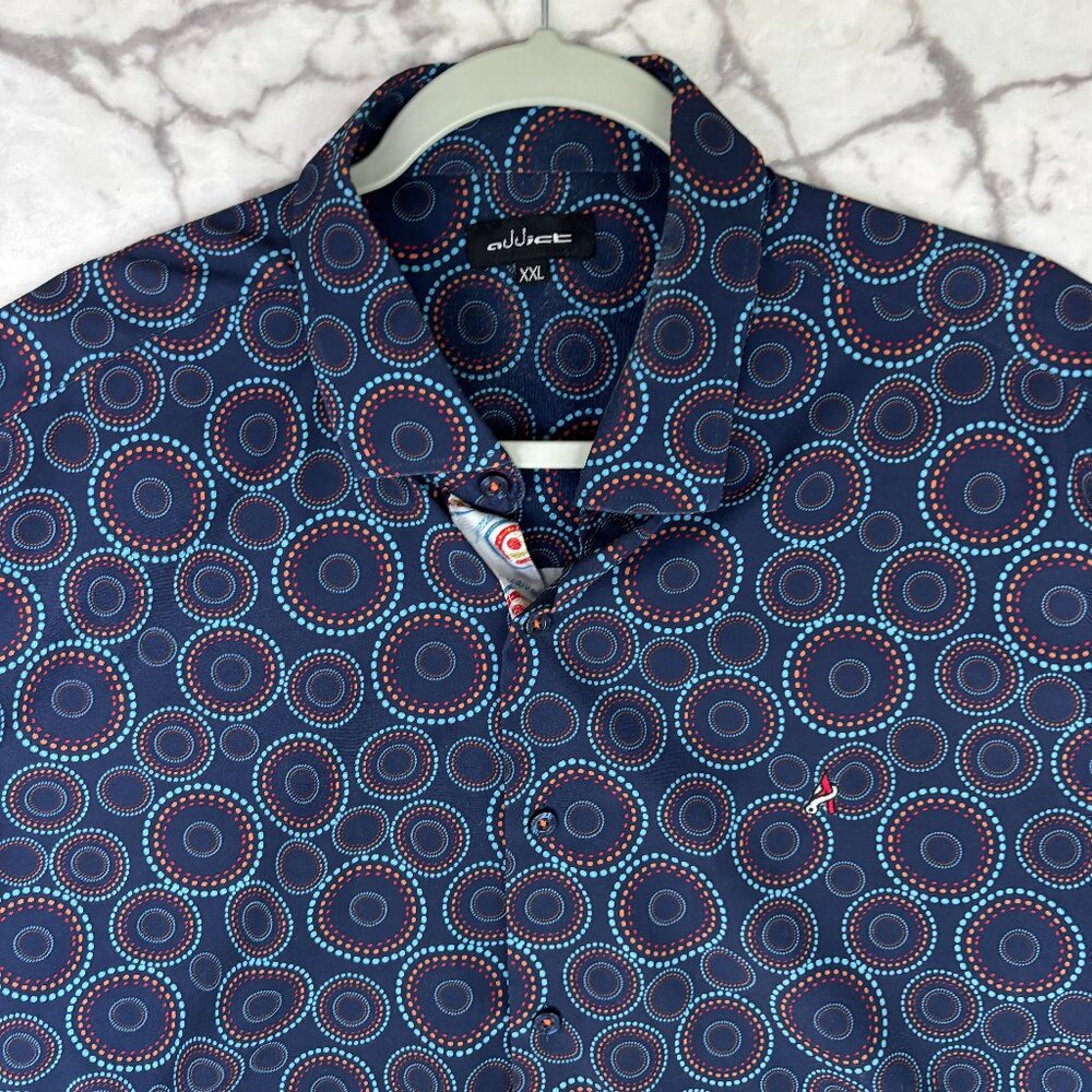 ADDICT Fishing Shirt Men's XXL Navy Light Blue Orange Vented Back Boatwear